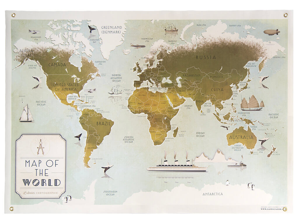 Illustrated world map, carte du monde, vintage, Cartographik, mappemonde