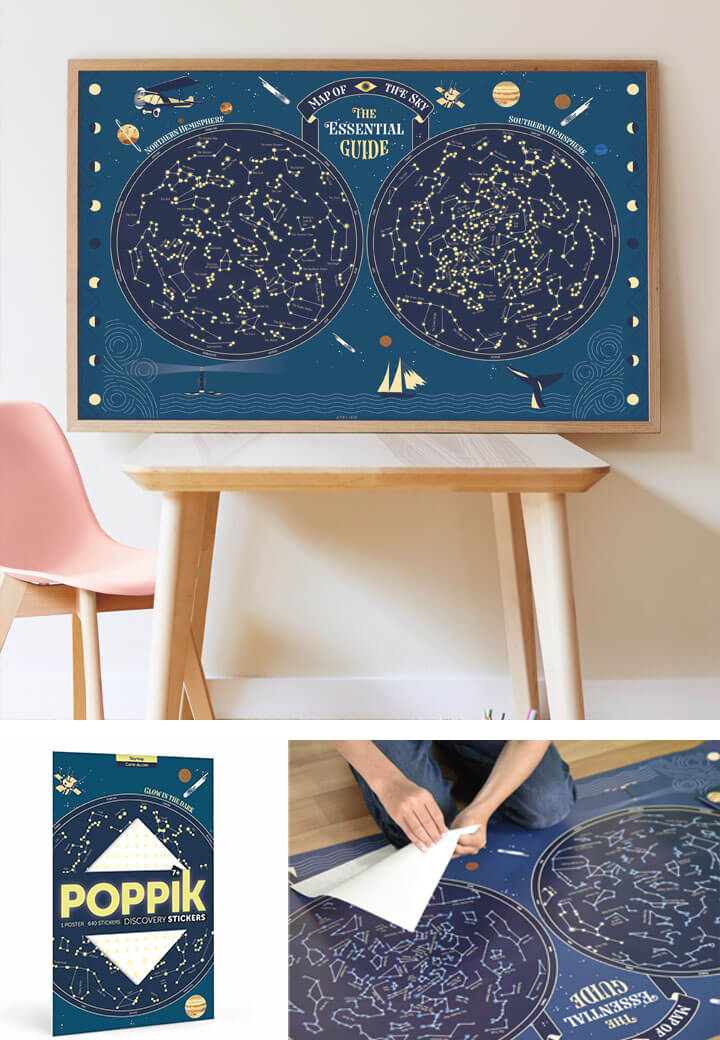 Poppik, poster, carte du ciel, skymap, stickers, Montessori, constellations ©L'Atelier Cartographik
