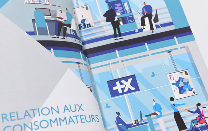 Banque populaire, guide RSE, bilan entreprise, rapport activité, design graphique, Atelier cartographik