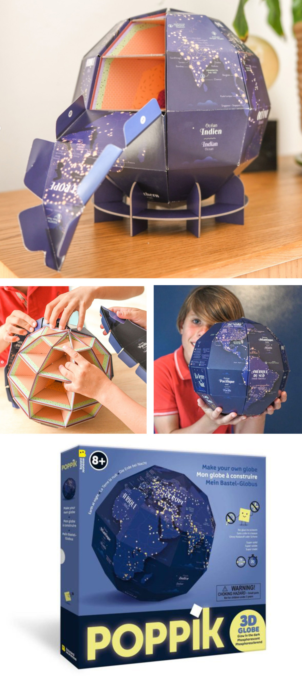 Globe à construire, Poppik, globe 3D, La Tarre la Nuit, jeux éducatif, Cartographik