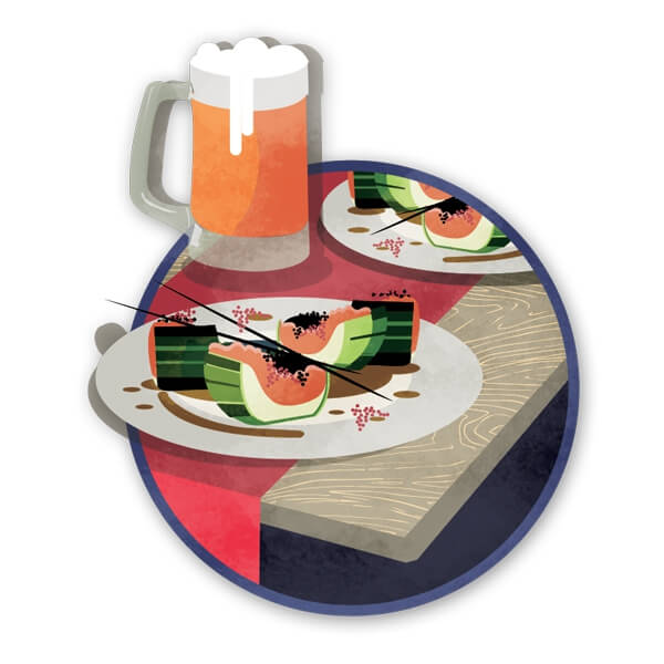  illustrations plat et bière, Lonely planet, magasine, presse | L'Atelier Cartographik
