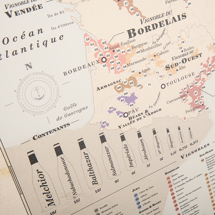 carte des vins, vignobles de France, Cognac, Pineau, Bordeaux, Armagnac, Editions Cartographik