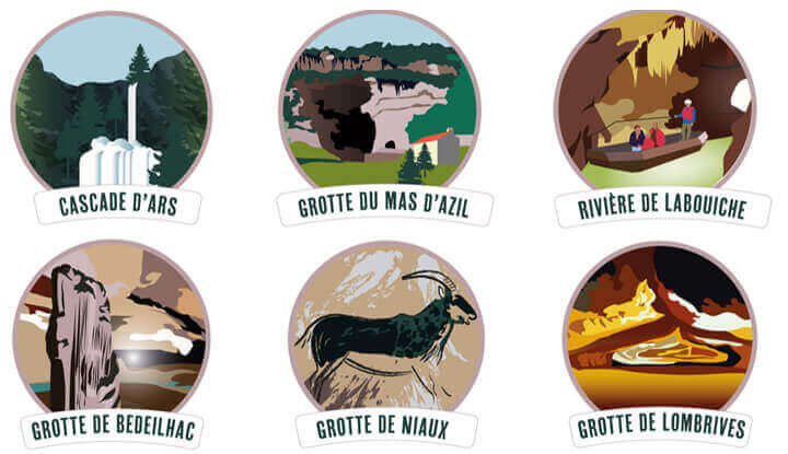 Illustrations paysage graphique, parc naturel régional, illustration grottes préhistoriques © L'Atelier Cartographik